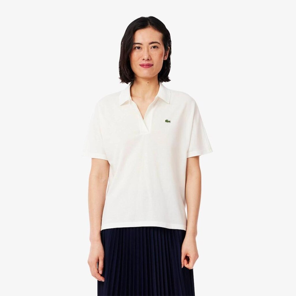 Camisa Polo Lacoste Fluid Piqué Ajuste Folgado Feminina