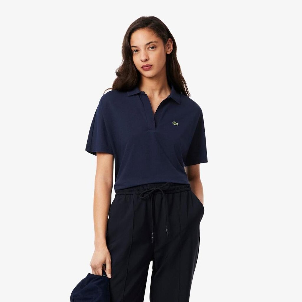 Camisa Polo Lacoste Fluid Piqué Ajuste Folgado Feminina