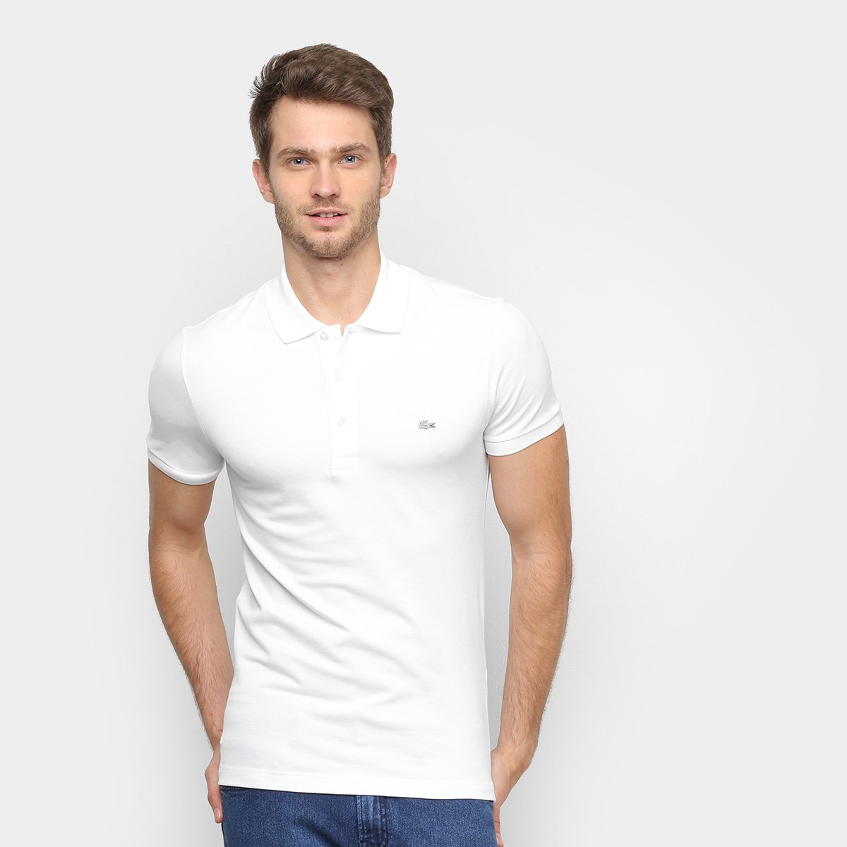 Camisa Polo Lacoste Lisa Básica - Branco Menor preço em Camisa Polo Lacoste Lisa Básica - Branco