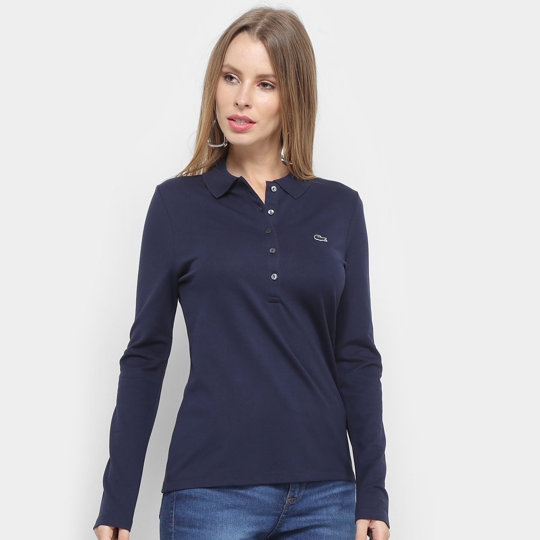 Camisa Polo Lacoste Manga Longa Feminina - Marinho | Zattini