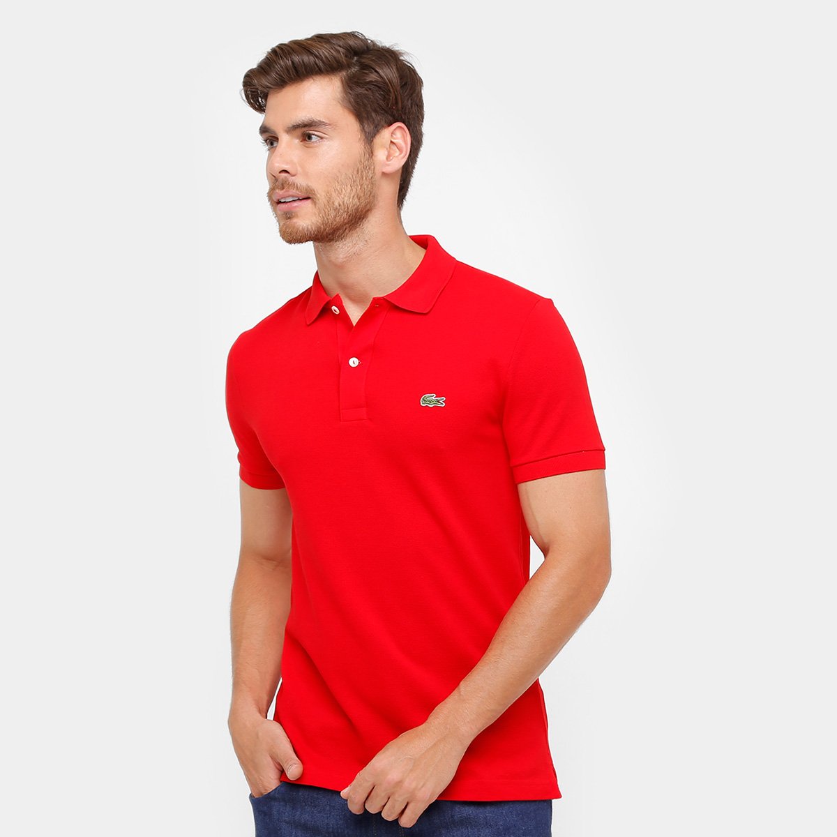 Camisa Polo Lacoste Piquet Slim Fit Masculina - Vermelho Menor preço em Camisa Polo Lacoste Piquet Slim Fit Masculina - Vermelho