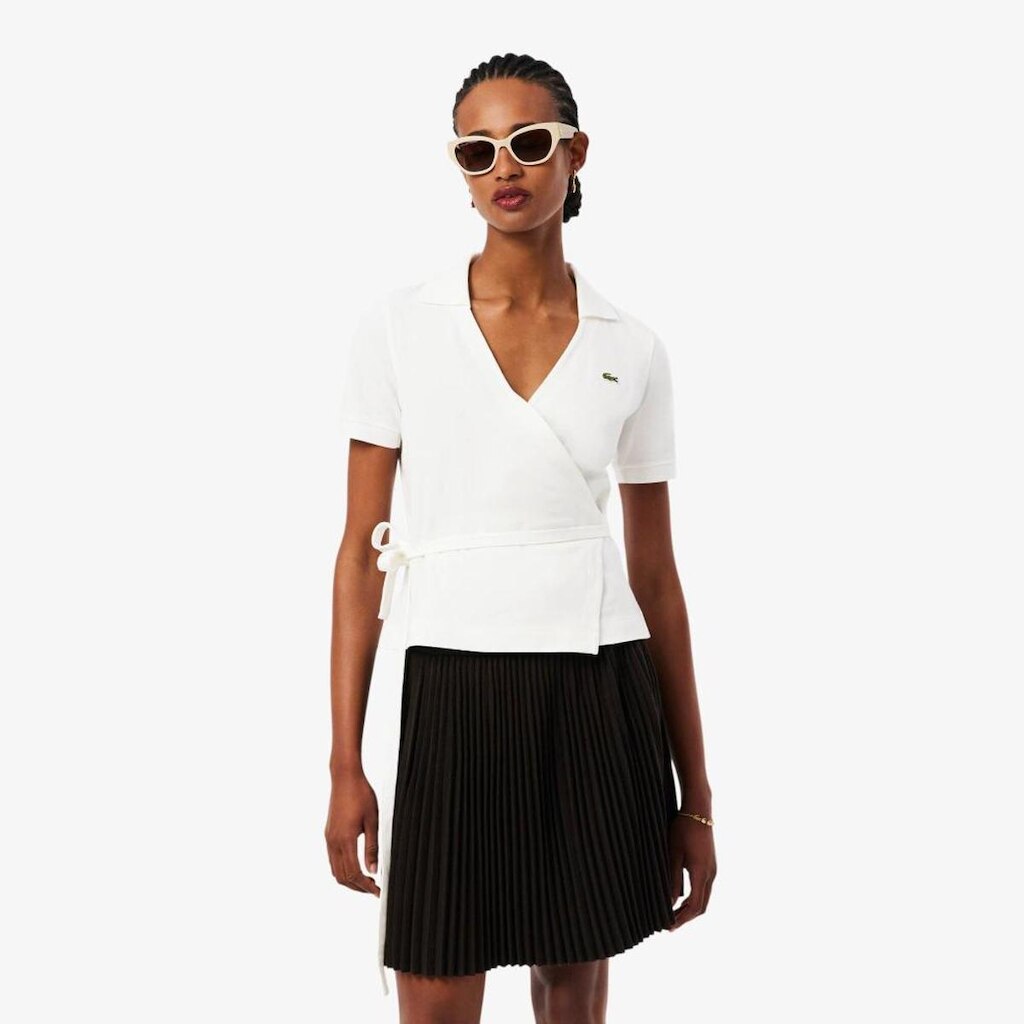 Camisa Polo Lacoste Wrap Mini Piqué Stretch Feminina