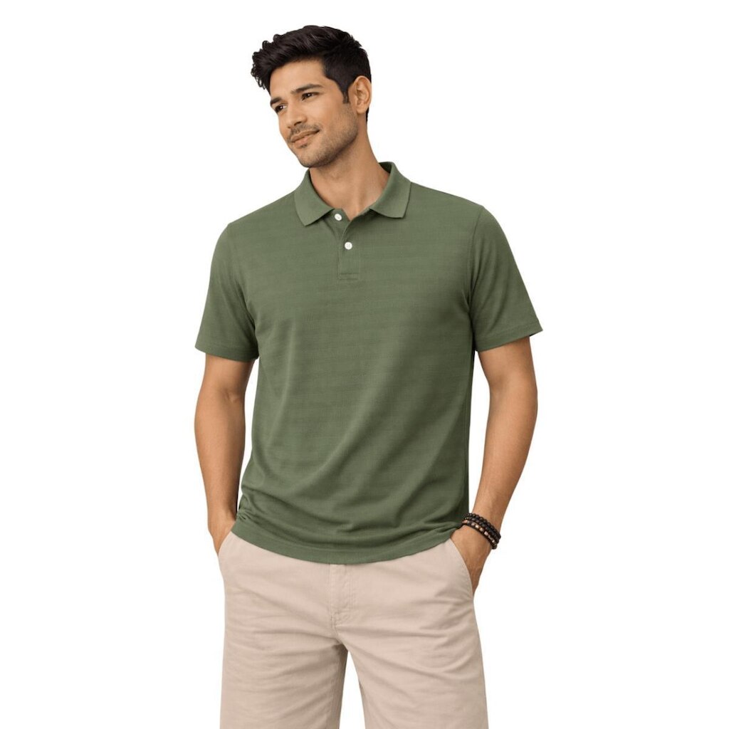 Camisa Polo Manga Curta Masculina Slim Fico 00669 Verde