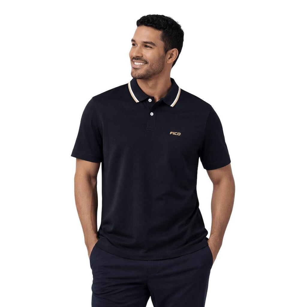 Camisa Polo Manga Curta Masculina Slim Fico B0039 Preto