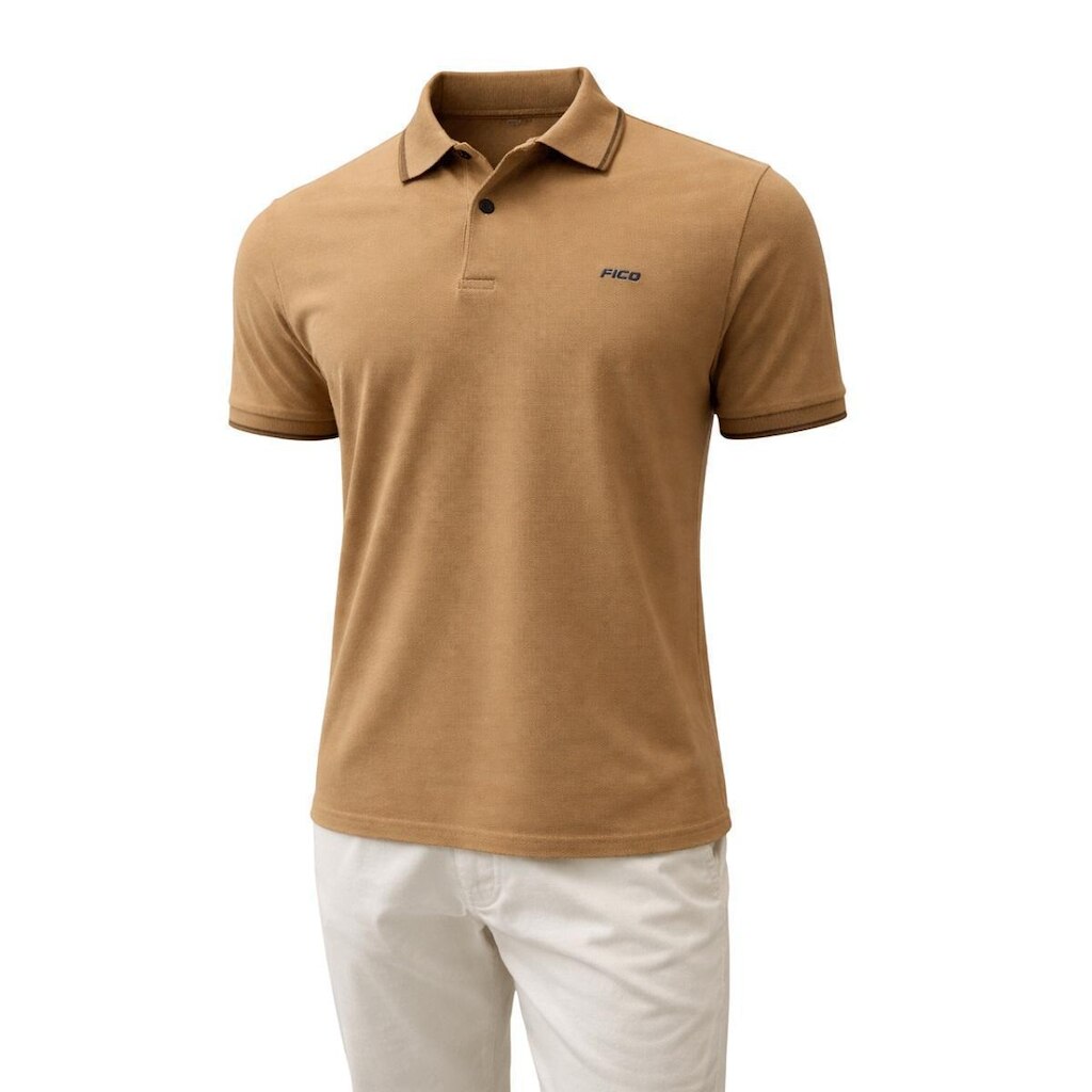 Camisa Polo Manga Curta Masculina Slim Fico B5041 Bege