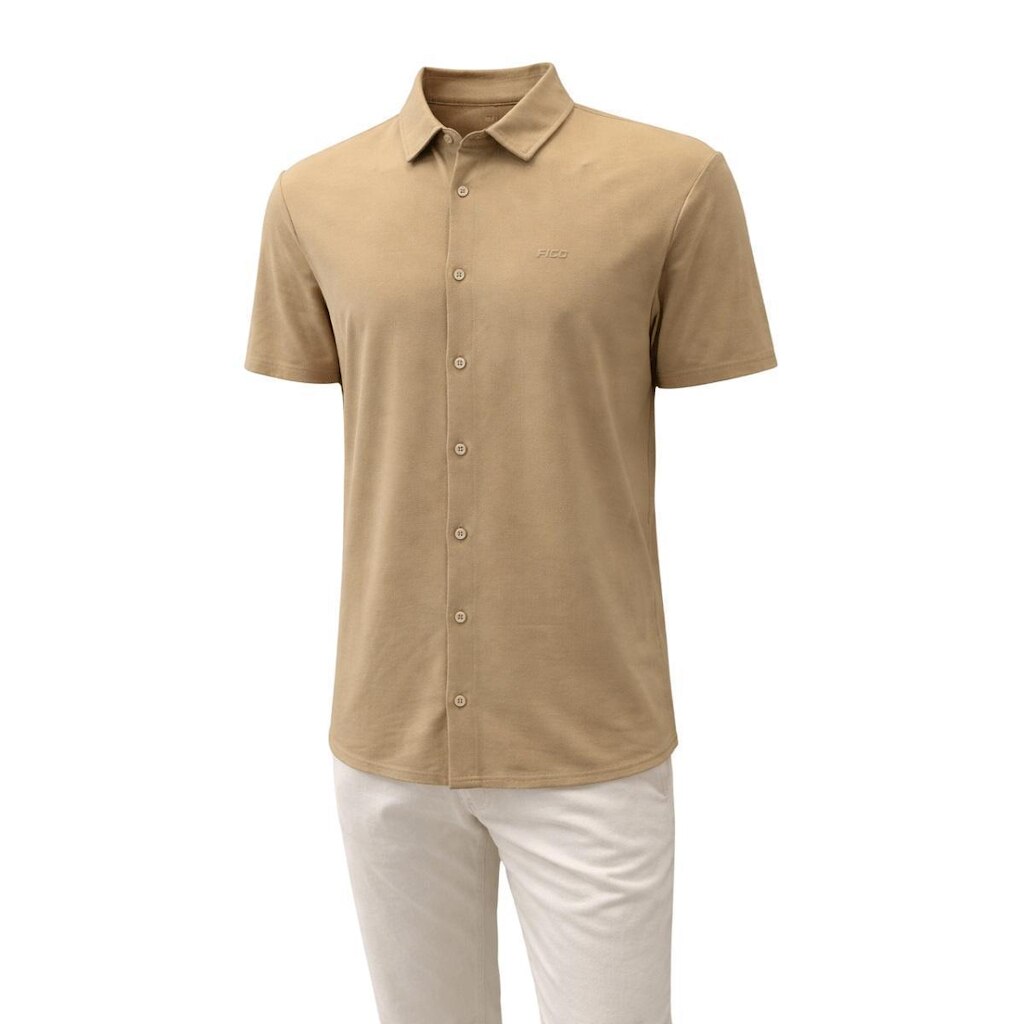 Camisa Polo Manga Curta Masculina Slim Fico Bege