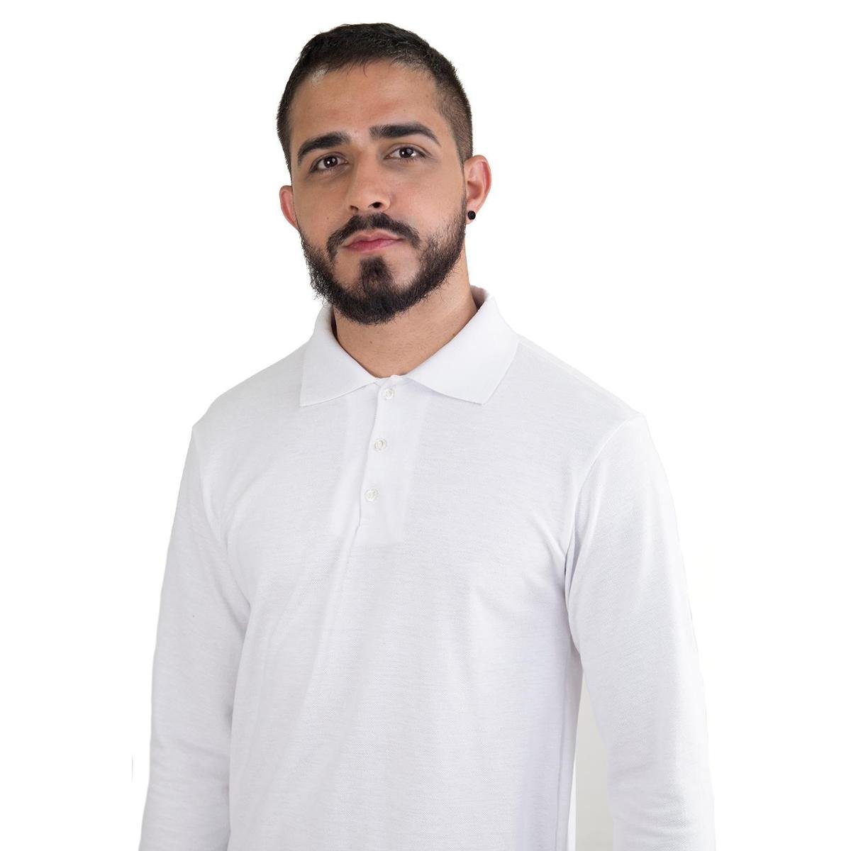 Camisa Polo Manga Longa Basica 100% Algodão Tradicional Meio - Branco Menor preço em Camisa Polo Manga Longa Basica 100% Algodão Tradicional Meio - Branco