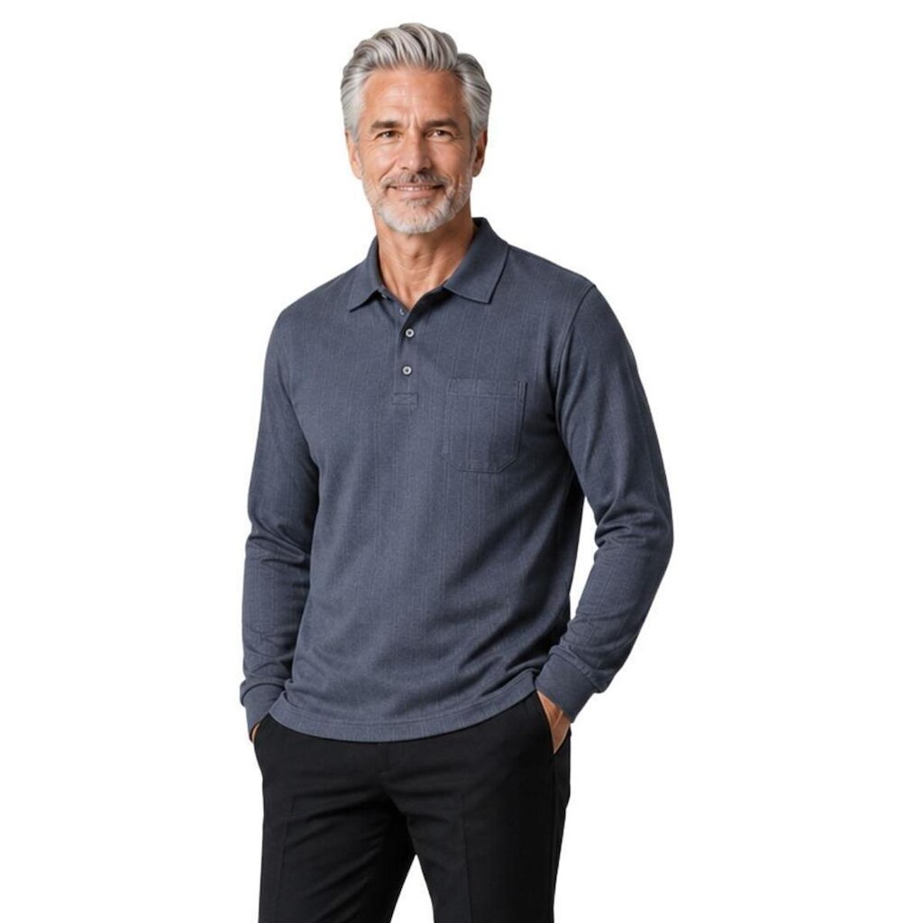 Camisa Polo Masculina Básica Algodão Manga Longa Casual Slim