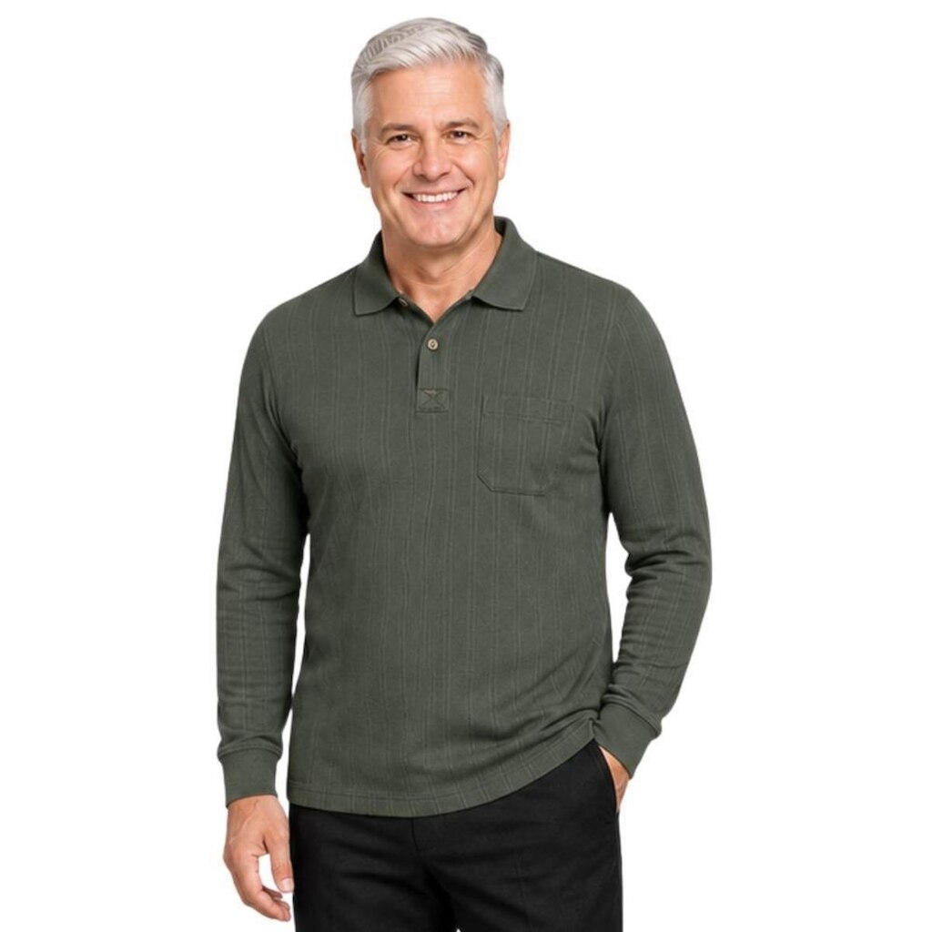 Camisa Polo Masculina Básica Algodão Manga Longa Casual Slim