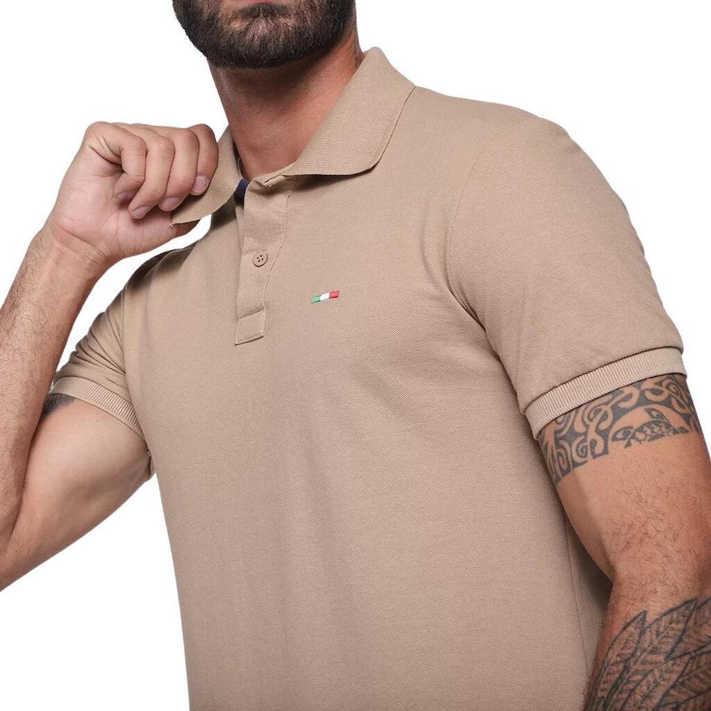 Camisa Polo Masculina Básica Industrie Piquet no Estilo Clássico Bordado Itália