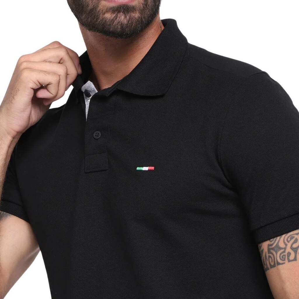Camisa Polo Masculina Básica Industrie Piquet no Estilo Clássico Bordado Itália