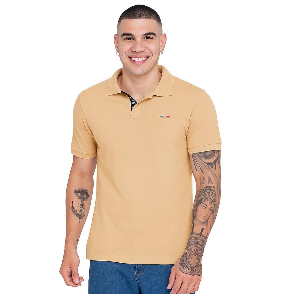 Camisa Polo Masculina Básica Industrie Piquet no Estilo Tommy Bordado França