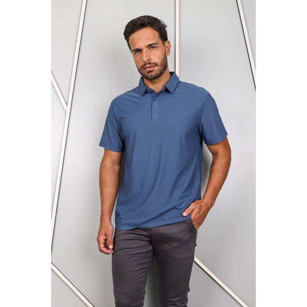Camisa Polo Masculina Dry Tech Costura Laser Manga Curta Respirável Proteção UV Conforto Fitness