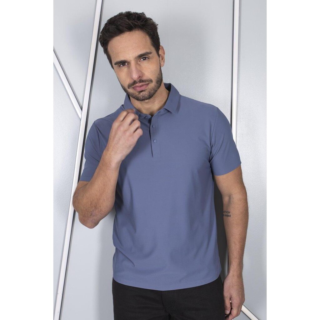 Camisa Polo Masculina Dry Tech Costura Laser Manga Curta Respirável Proteção UV Conforto Fitness