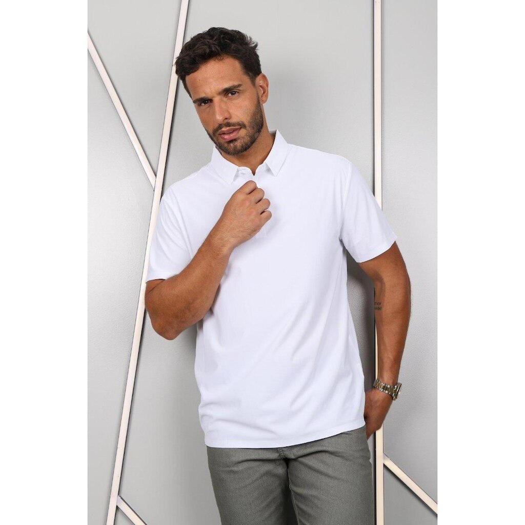 Camisa Polo Masculina Dry Tech Costura Laser Manga Curta Respirável Proteção UV Conforto Fitness