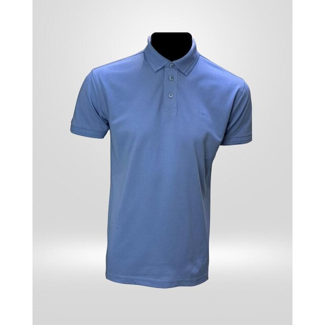 Camisa Polo Masculina Gola Crochê Azul Acero