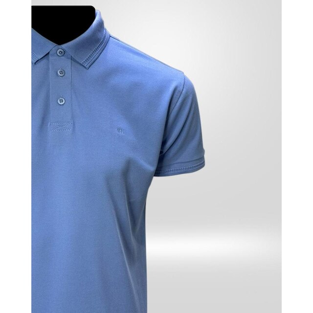 Camisa Polo Masculina Gola Crochê Azul Acero