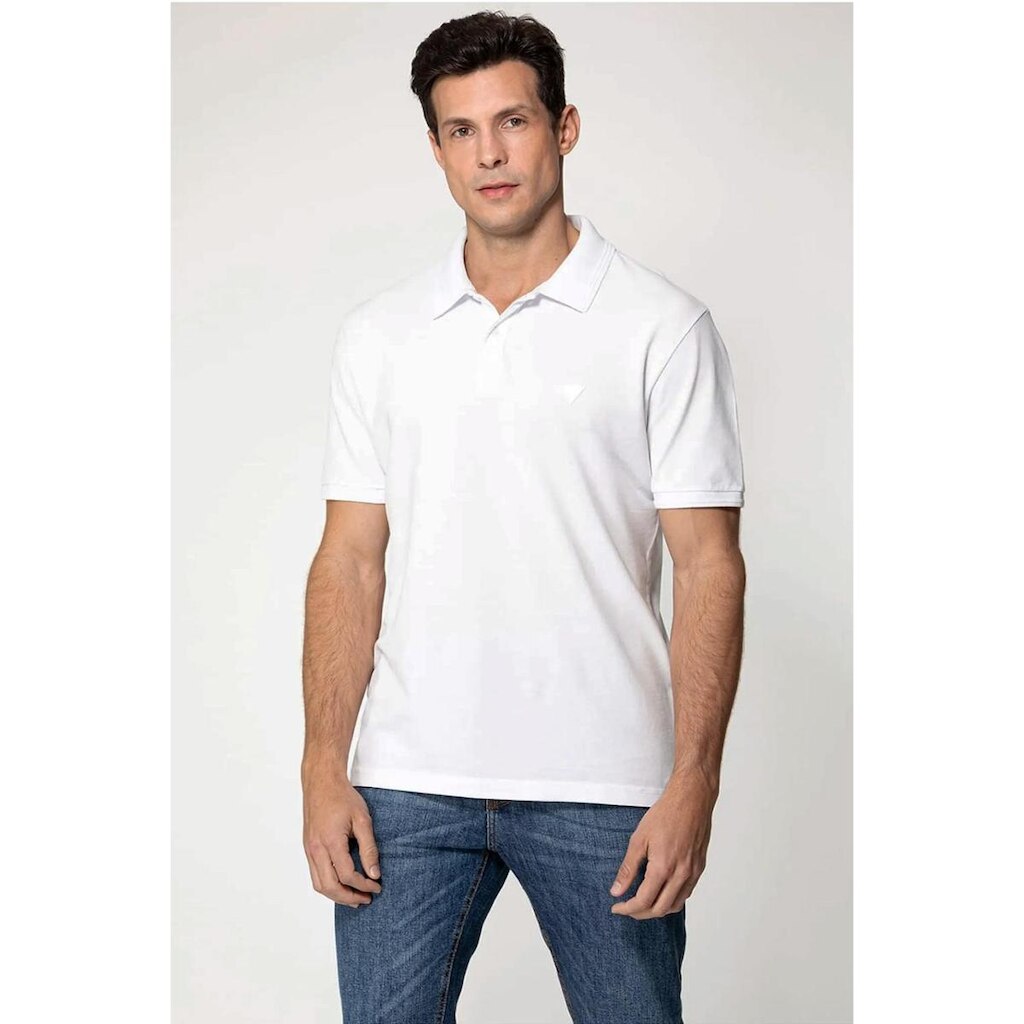 Camisa Polo Masculina Guess Silk Gola Branco Premium