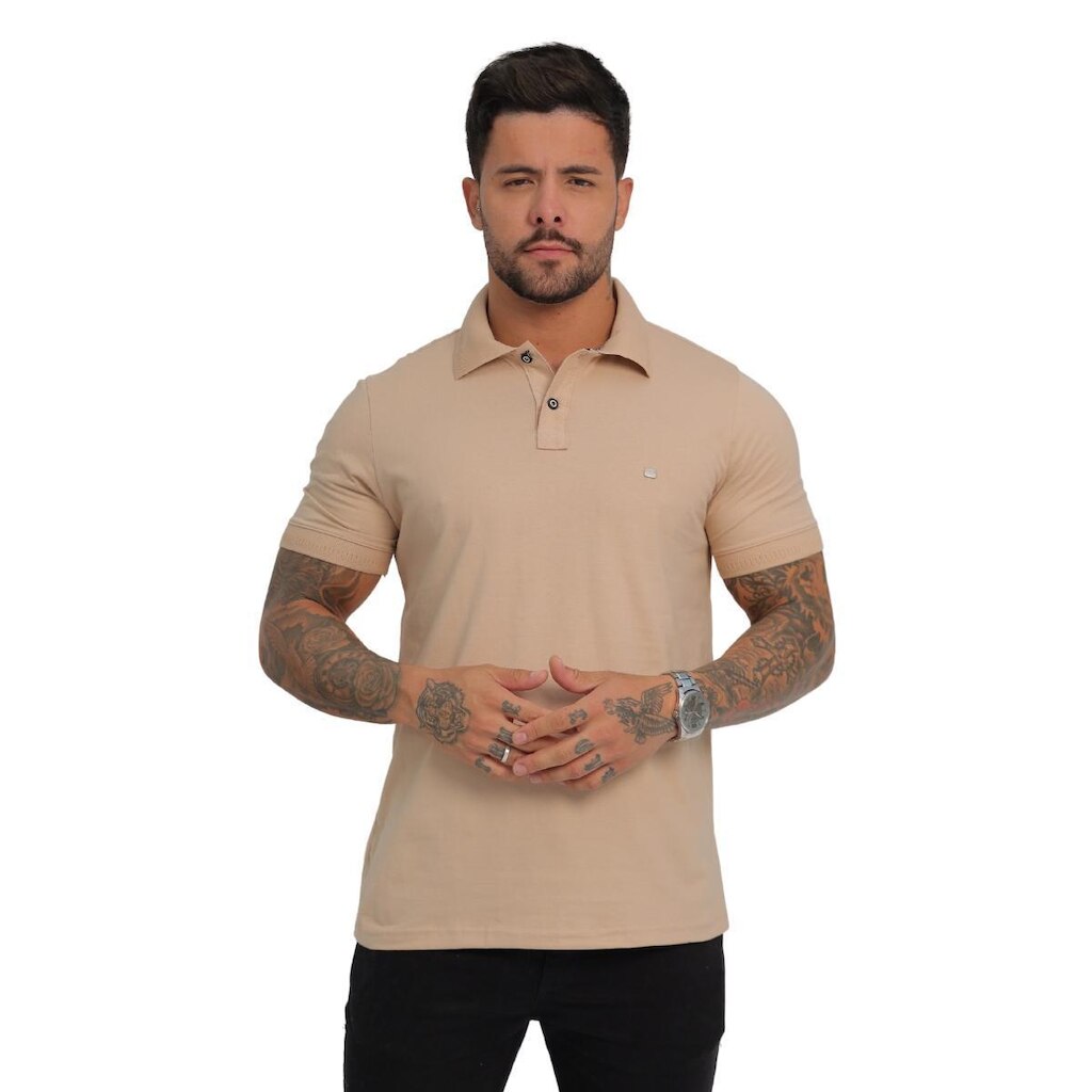 Camisa Pólo Masculina Malha Diferenciada Algodão Slim Fit Casual