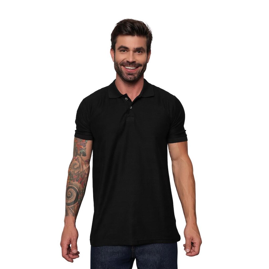 Camisa Pólo Masculina Malha Diferenciada Algodão Slim Fit Casual