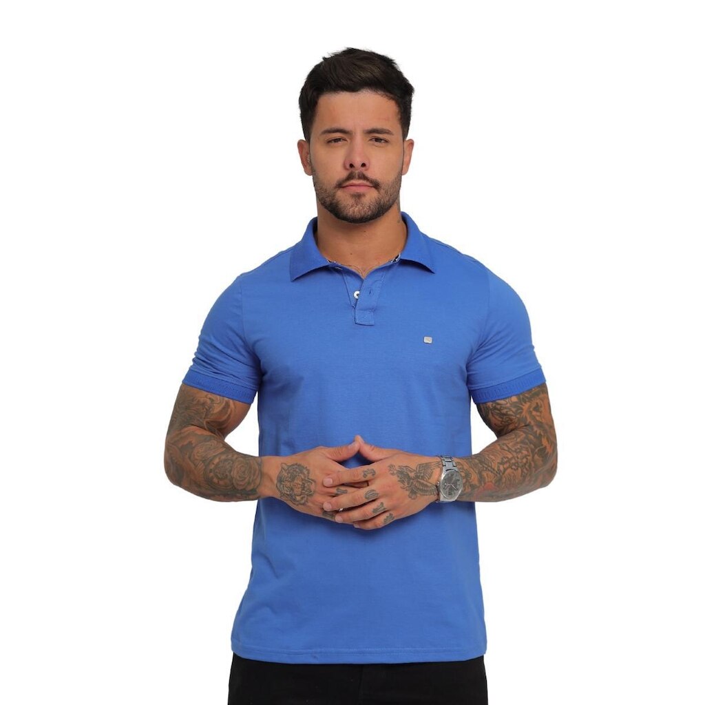 Camisa Pólo Masculina Malha Diferenciada Algodão Slim Fit Casual