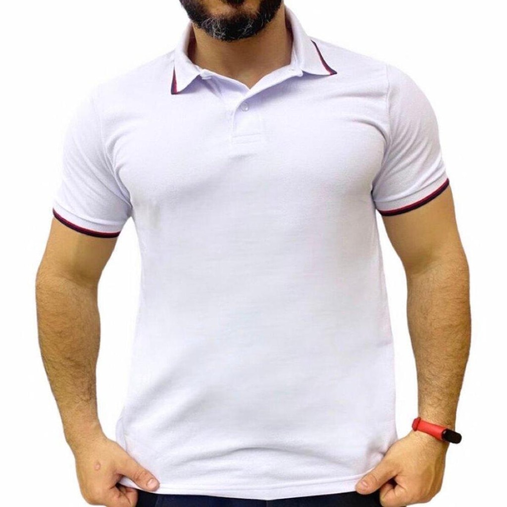 Camisa Polo Masculina Manga Curta Lisa com Botão Algodão