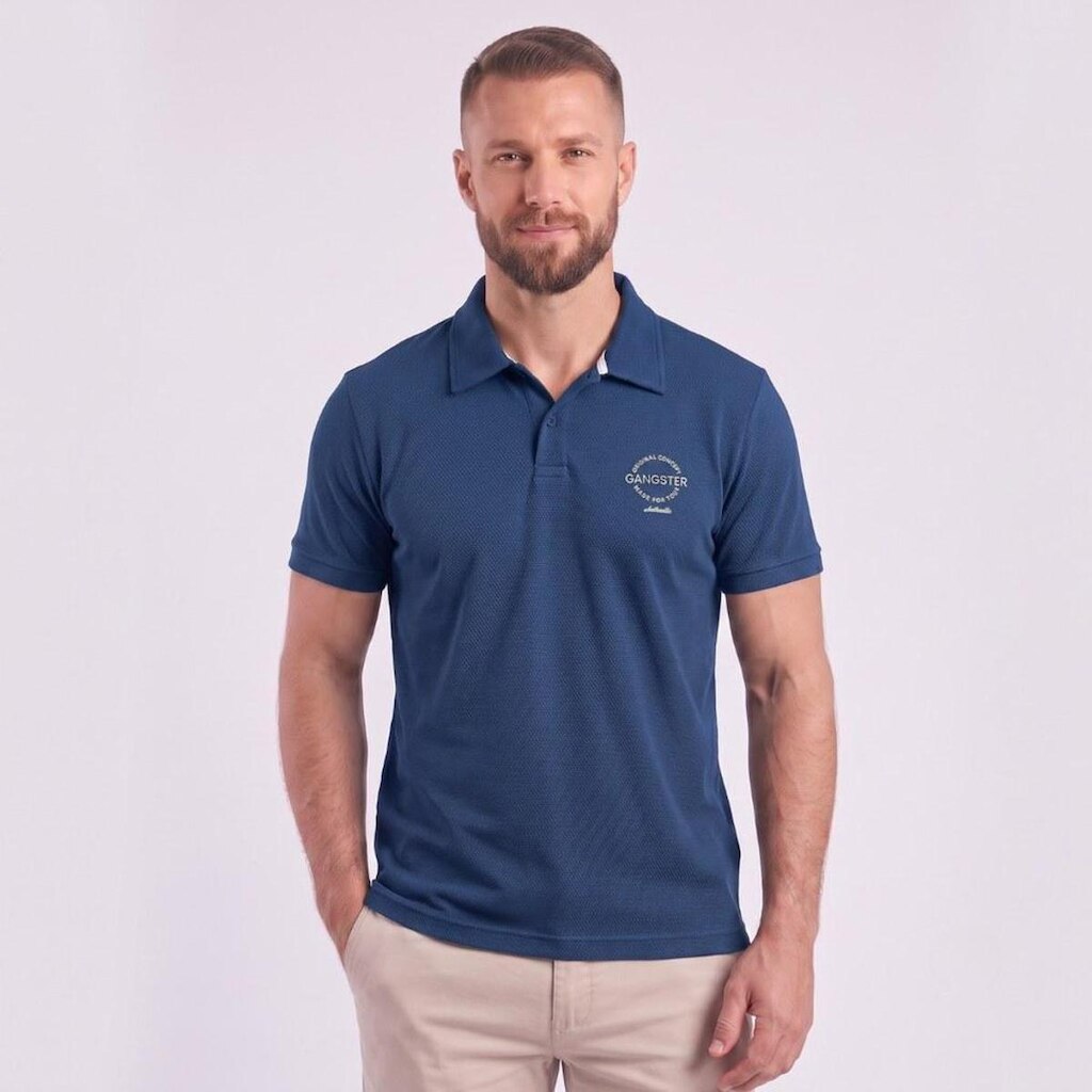 Camisa Polo Masculina Manga Curta Texturizada Gangster