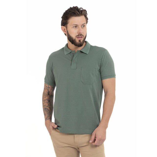 Camisa Polo Masculina Pique Algodão com Bolso Casual