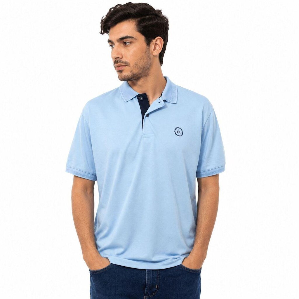 Camisa Polo Masculina Sallo Slim Fit Azul Claro 4711 - Azul GG