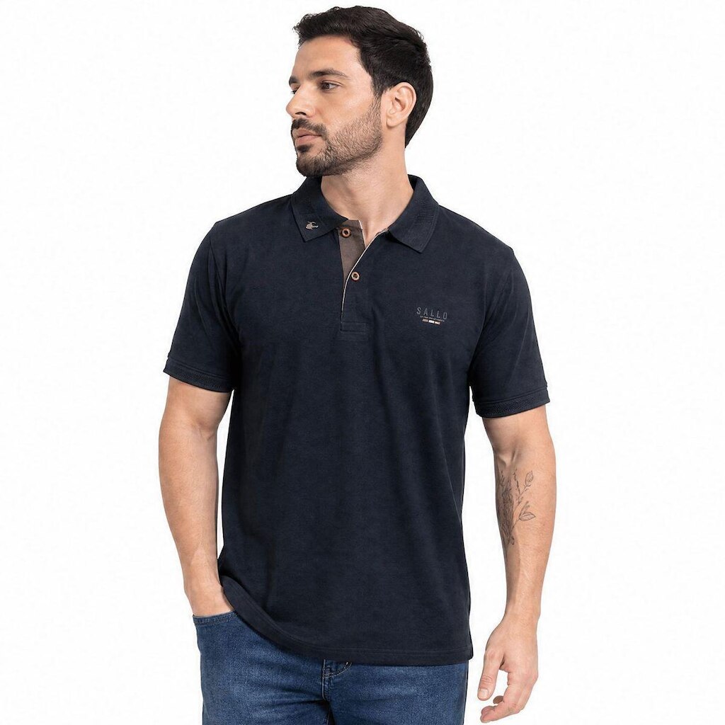 Camisa Polo Masculina Sallo Slim Fit Preta 0056 - Preto GG