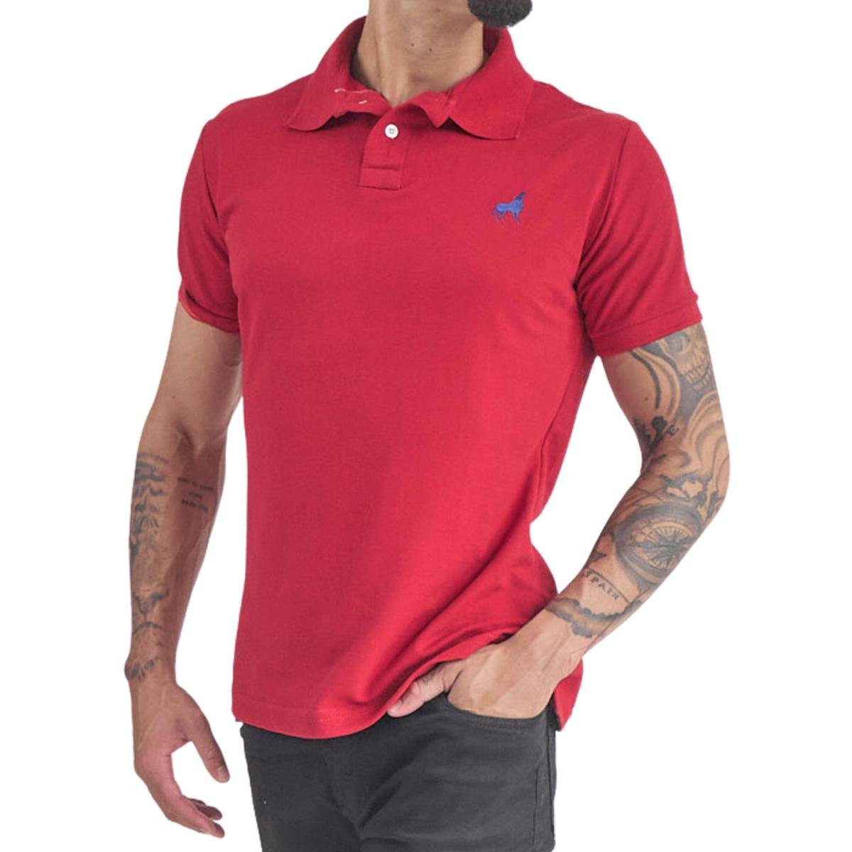 Camisa Polo Masculina Unitária Vira Lata Wear Malha Piquet - Vermelho Menor preço em Camisa Polo Masculina Unitária Vira Lata Wear Malha Piquet - Vermelho