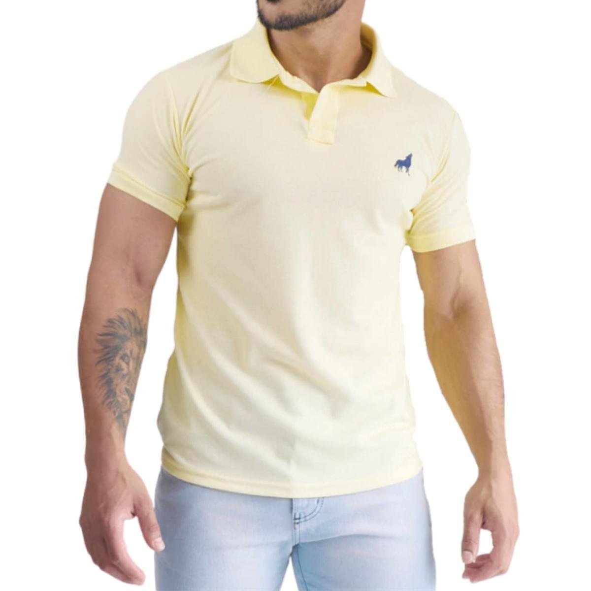Camisa Polo Masculina Unitária Vira Lata Wear Malha Piquet - Amarelo Menor preço em Camisa Polo Masculina Unitária Vira Lata Wear Malha Piquet - Amarelo