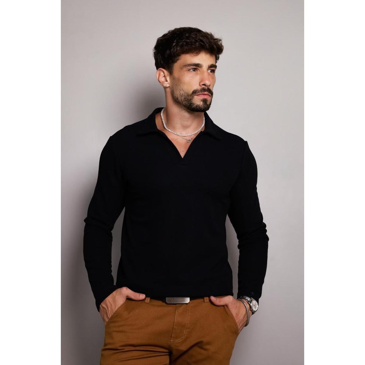 Camisa Polo Mumbai Manga Longa Sem Botão Textura Tricot | Zattini