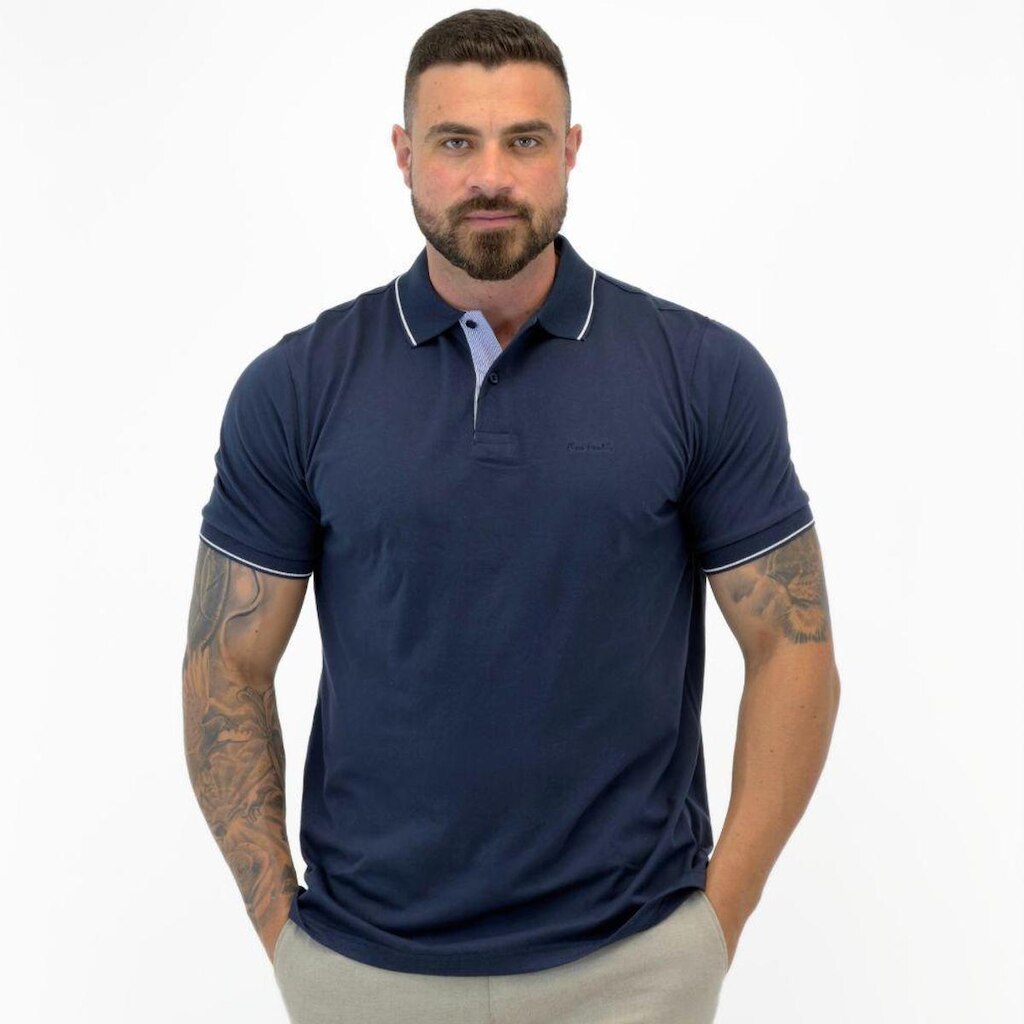 Camisa Polo Pierre Cardin Básica com Botão Manga Curta Masculina