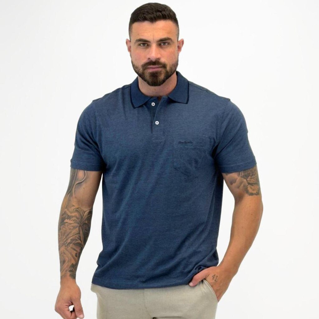 Camisa Polo Pierre Cardin Básica Manga Curta com Bolso Masculina
