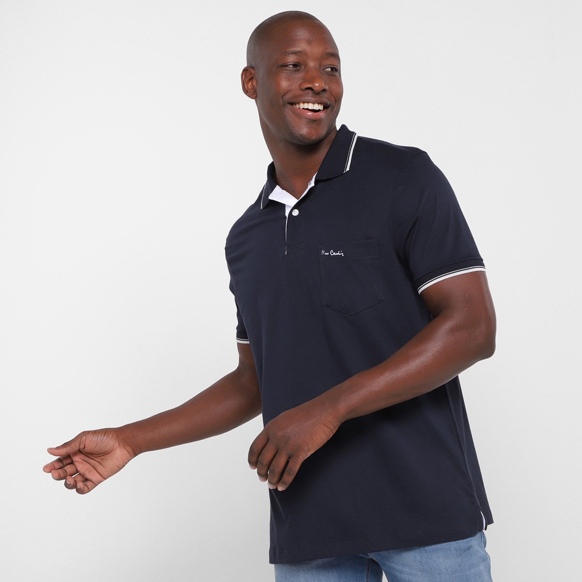 Camisa Polo Pierre Cardin com Bolso Masculina - Marinho Menor preço em Camisa Polo Pierre Cardin com Bolso Masculina - Marinho