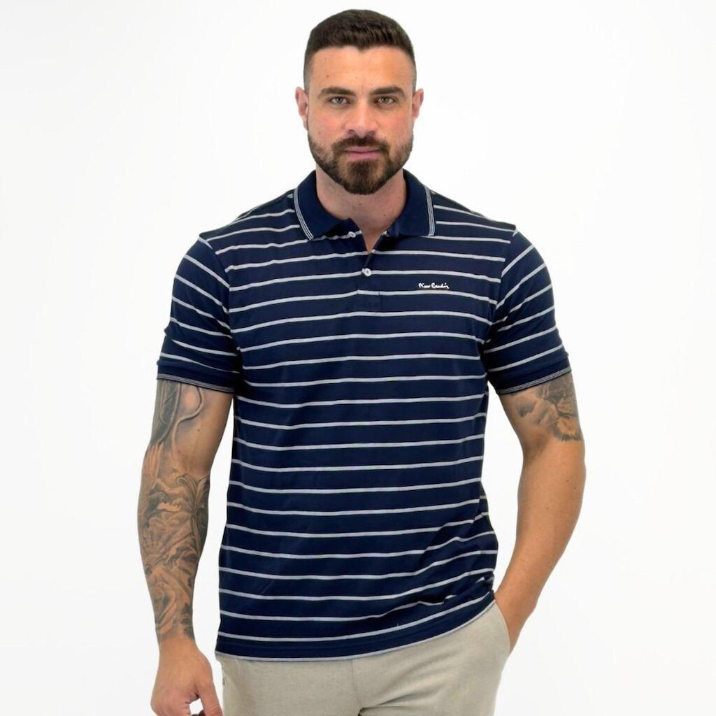 Camisa Polo Pierre Cardin Listrada Manga Curta Masculina