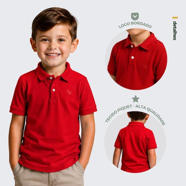 Camisa Polo Piquet Infantil Menino Manga Curta