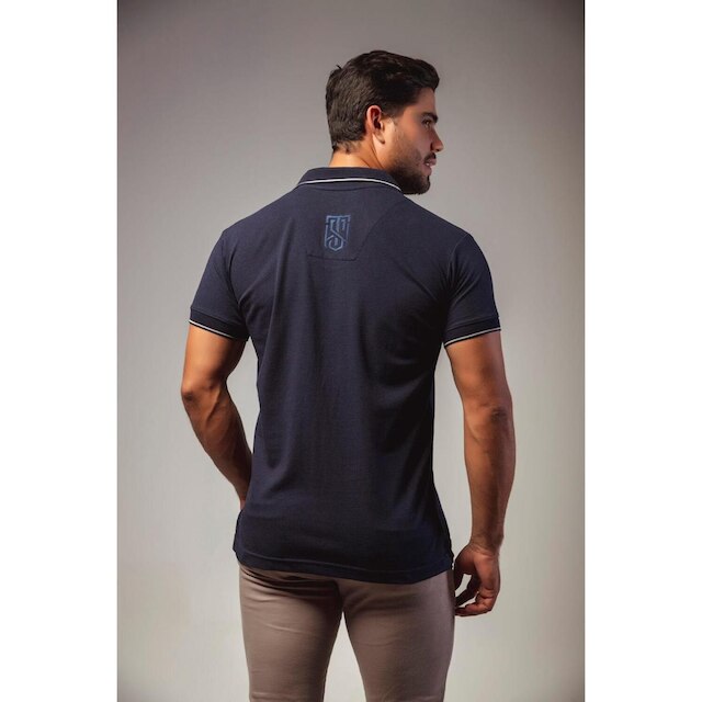 CAMISA POLO PIQUET STWART AZUL MARINHO FRISO