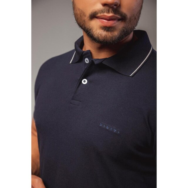 CAMISA POLO PIQUET STWART AZUL MARINHO FRISO