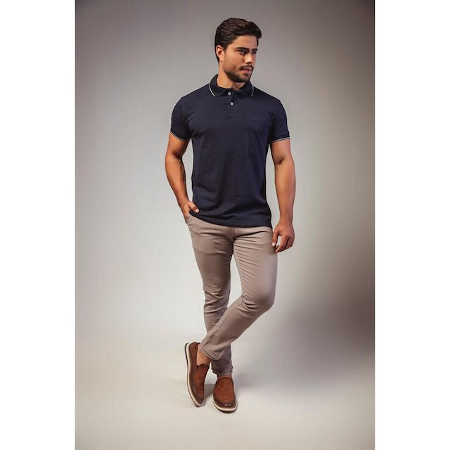 CAMISA POLO PIQUET STWART AZUL MARINHO FRISO