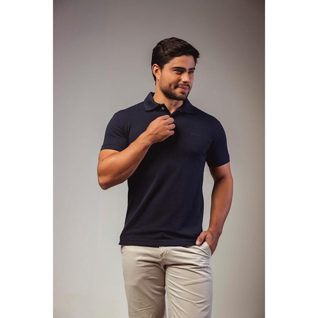 CAMISA POLO PIQUET STWART AZUL MARINHO LISO