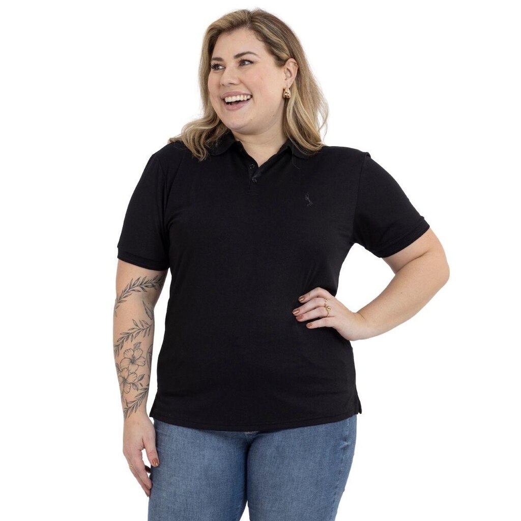 Camisa Polo Plus Size Feminina Botões Dia a Dia Trabalho