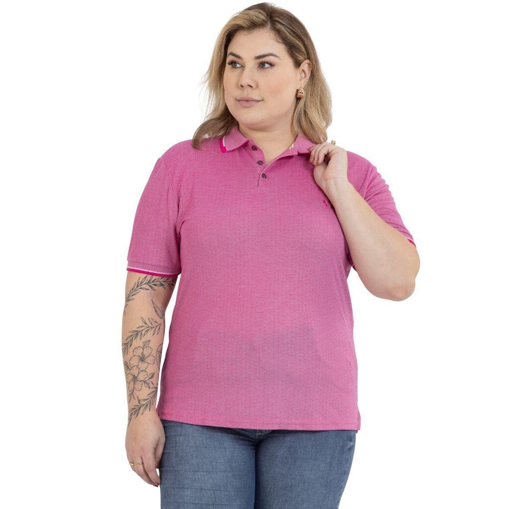 Camisa Polo Plus Size Feminina Botões Dia a Dia Trabalho