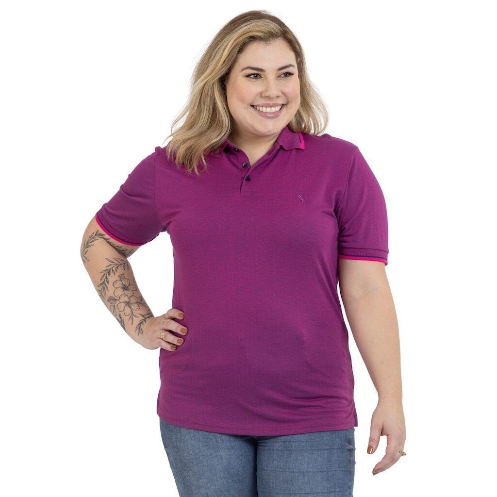 Camisa Polo Plus Size Feminina Botões Dia a Dia Trabalho