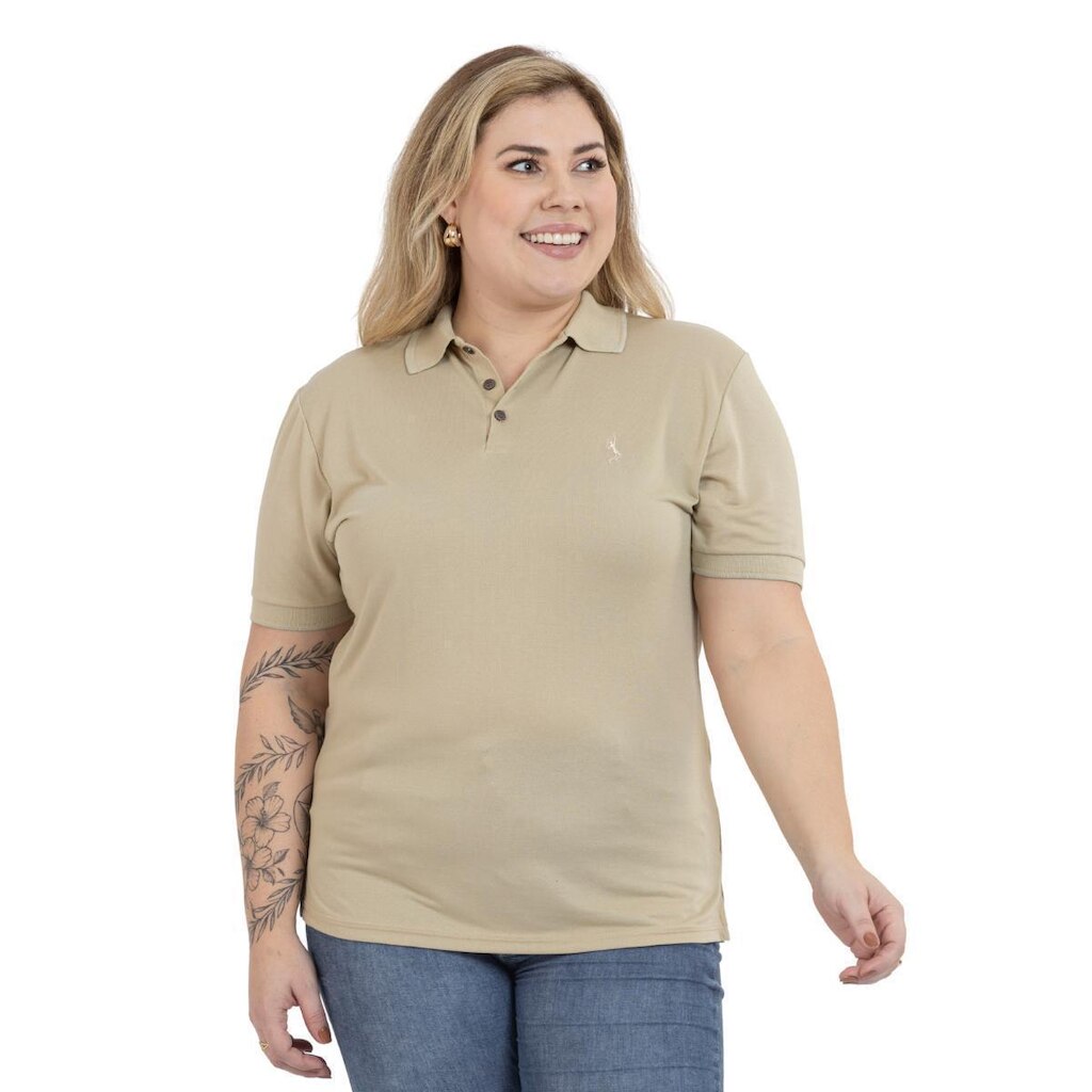 Camisa Polo Plus Size Feminina Botões Dia a Dia Trabalho