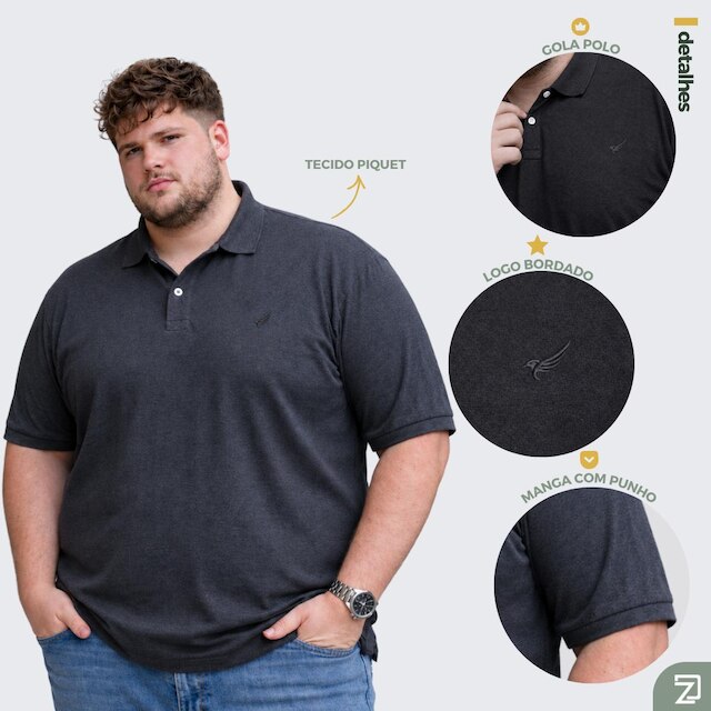 Camisa Polo Plus Size Masculina Piquet Manga Curta