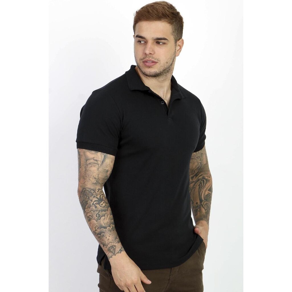 Camisa Polo Preta Slim Fit Malha Cotton Masculina Premium