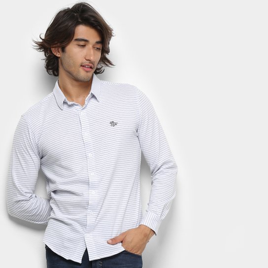 Camisa Polo RG 518 Listrada Manga Longa Masculina - Branco