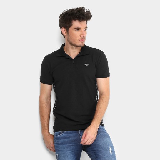 Camisa Polo RG 518 Piquet Logo Metal Faixa Masculina - Preto